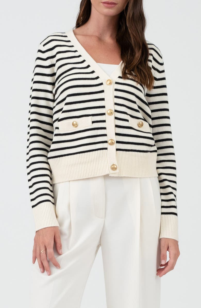 Blu Pepper Stripe V-Neck Cardigan, Main, color, 