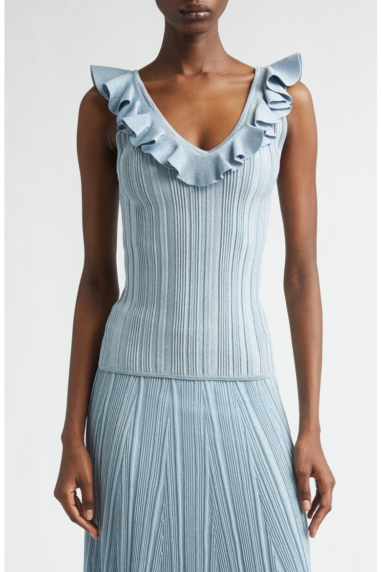 Aster Metallic Frill Sweater Tank, Main, color, METALLIC BLUE