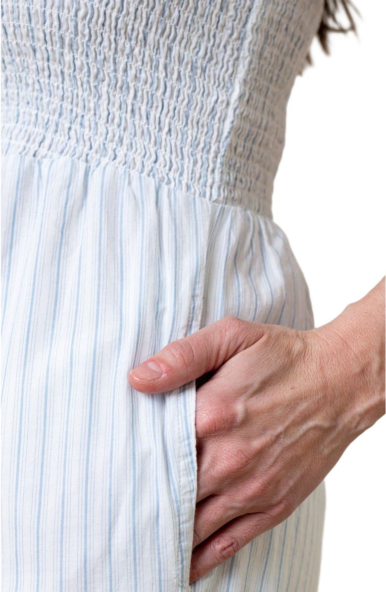 Hope 
Henry Women
s Organic Smocked Button Front Jumpsuit, Alternate, color, Classic Blue Ticking Stripe