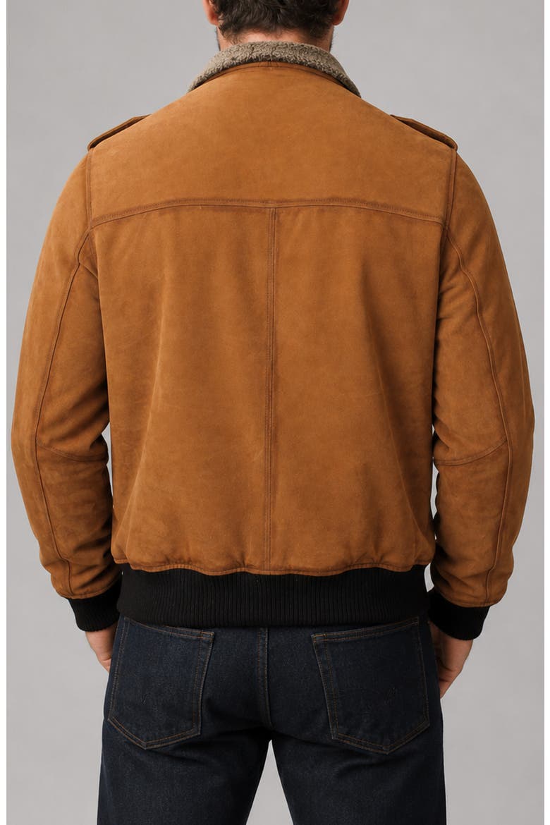 Suede Flight Jacket with Genuine Shearling Collar, Alternate, color, MIDDLE BROWN