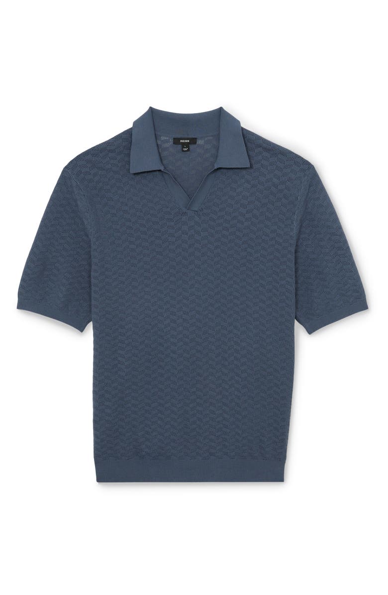Reiss Sol Geo Open Stitch Knit Polo, Alternate, color, Airforce Blue