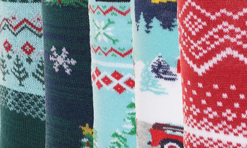 Original Penguin 5-pack Holiday Fair Isle Snowflake Crew Socks In Red