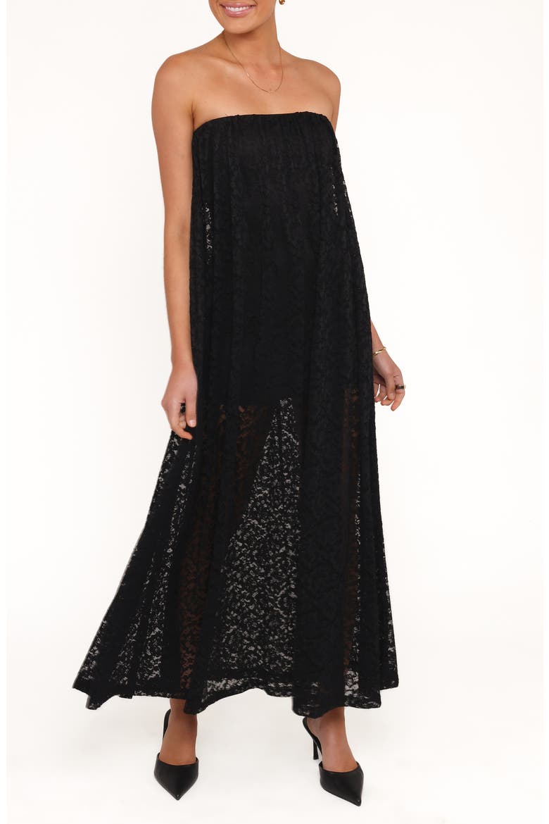 Davina Lace Strapless Maxi Dress, Main, color, BLACK LACE