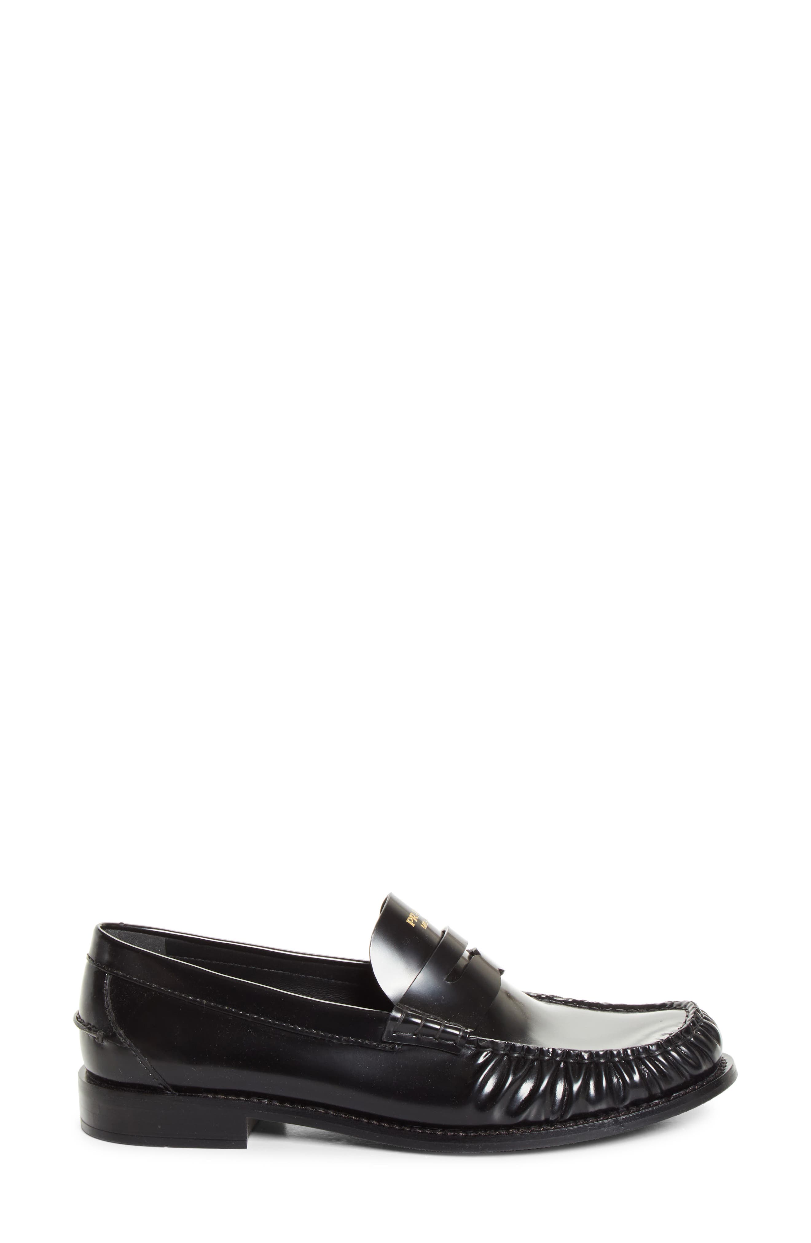Prada Ruched Toe Penny Loafer, Alternate, color, Nero