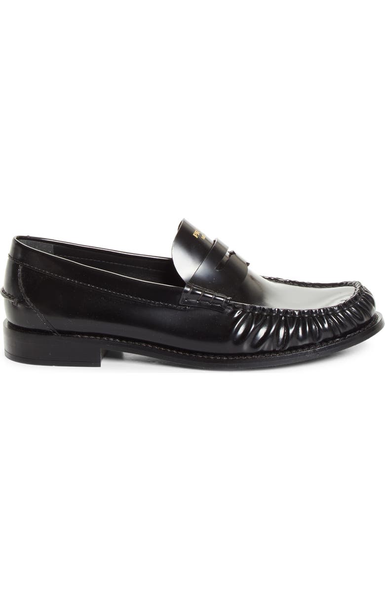 Prada Ruched Toe Penny Loafer, Alternate, color, Nero