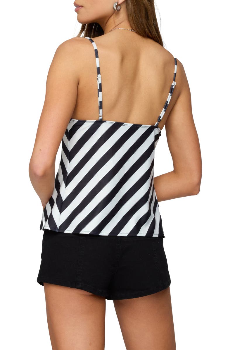 EDIKTED Nix Stripe Split Front Camisole, Alternate, color, Black-And-White