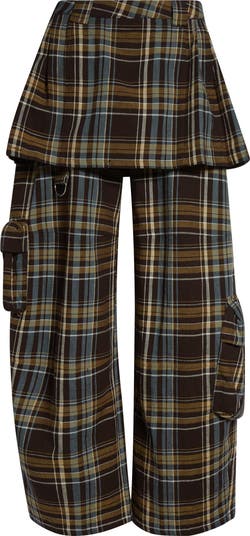 Collina Strada Lawn Plaid Skirt Overlay Cargo Pants | Nordstrom