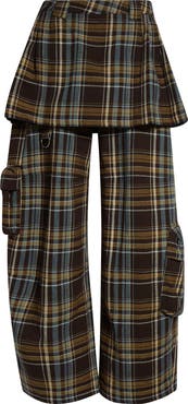【関税込み】Collina Strada ブラウン Lawn Skirt カーゴパンツ Collina Strada Lawn Plaid Skirt Overlay Cargo Pants | Nordstrom