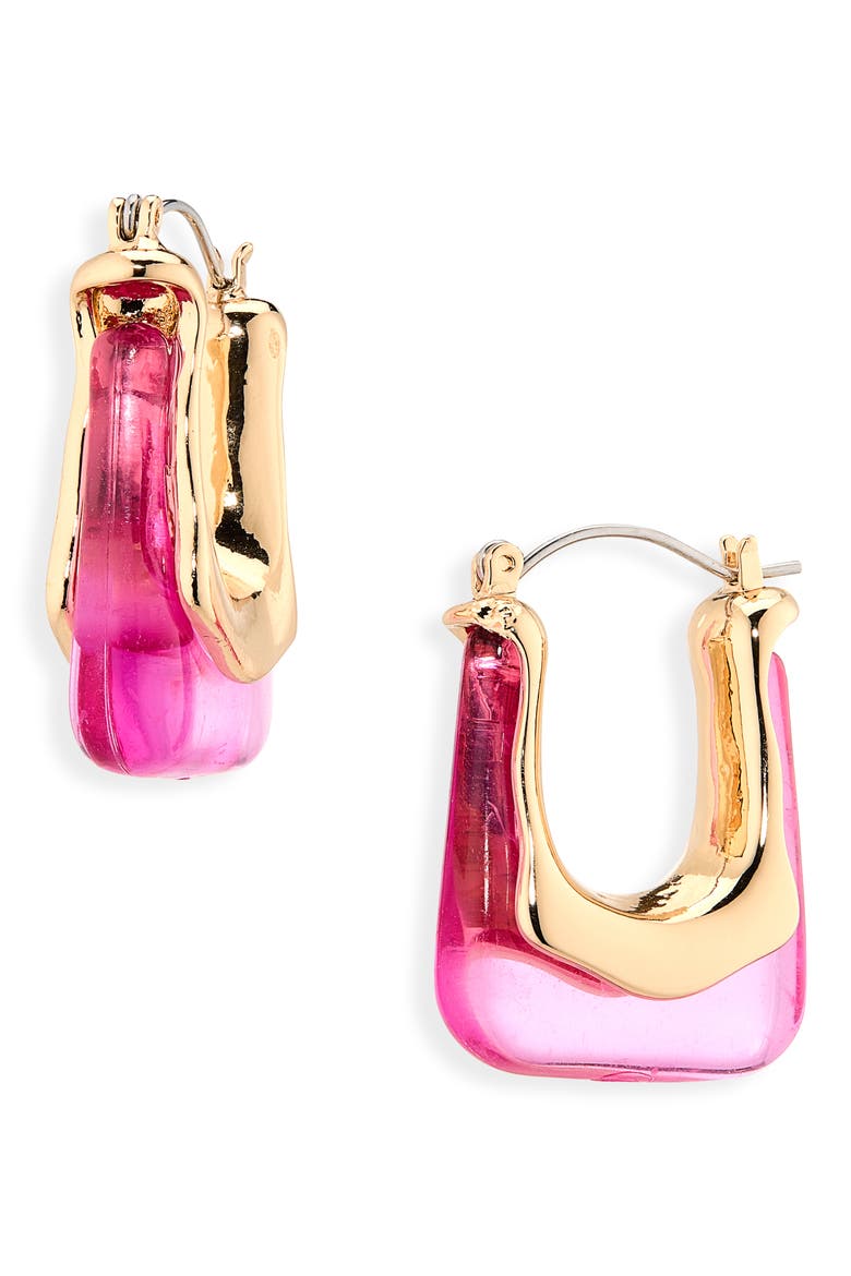 Acrylic Geometric Hoop Earrings, Main, color, GOLD/ FUCHSIA