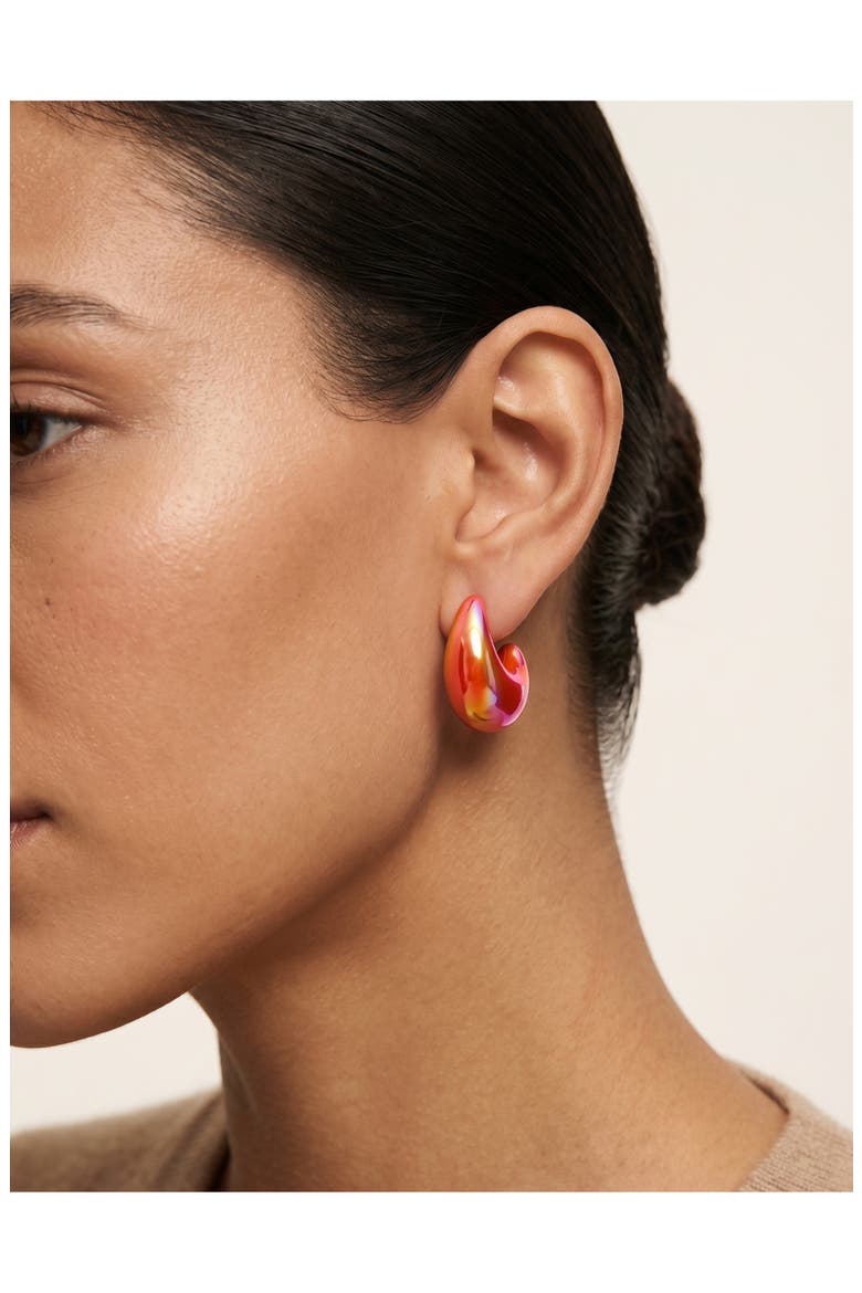 Mini Teardrop Hoop Earrings, Alternate, color, ORANGE