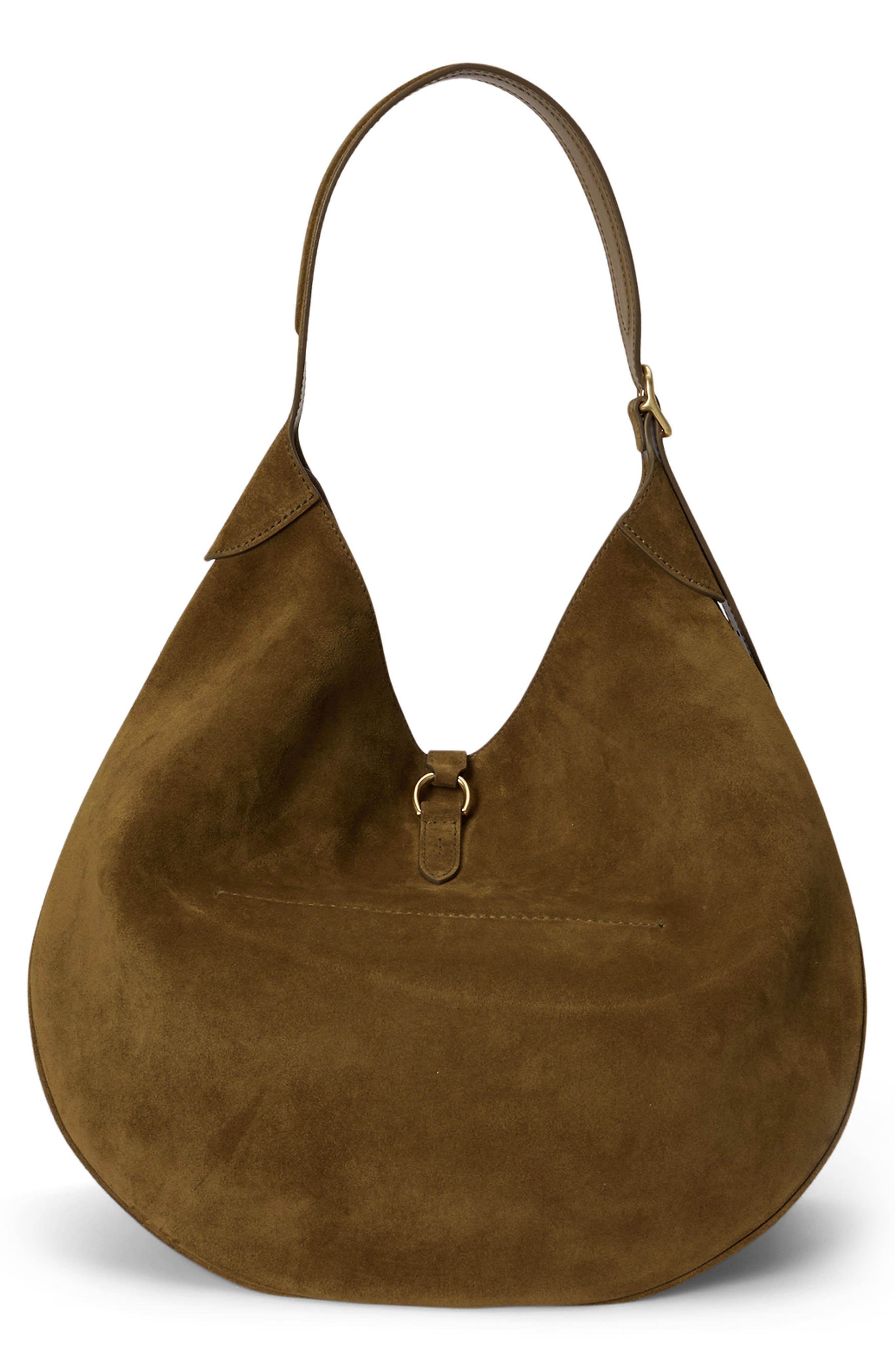 Polo Ralph Lauren Large Polo ID Suede Shoulder Bag, Alternate, color, Artichoke