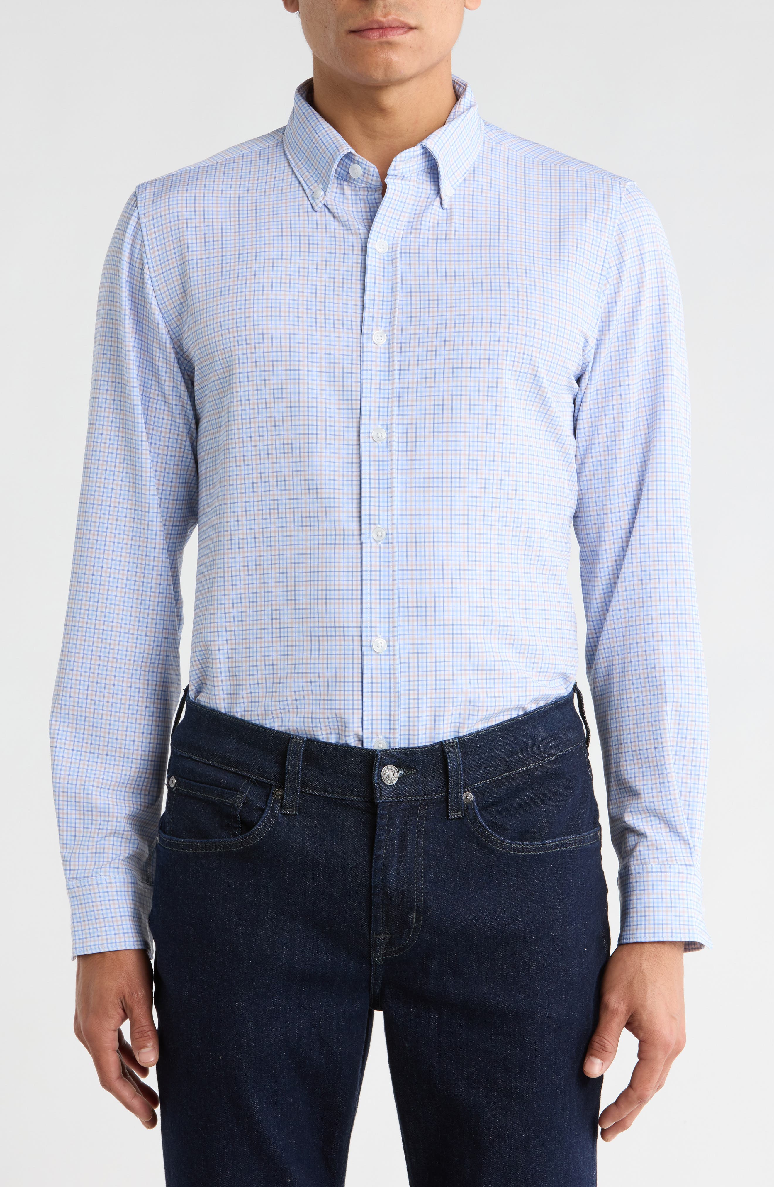 DENIM AND FLOWER Plaid Performance Button-Up Shirt