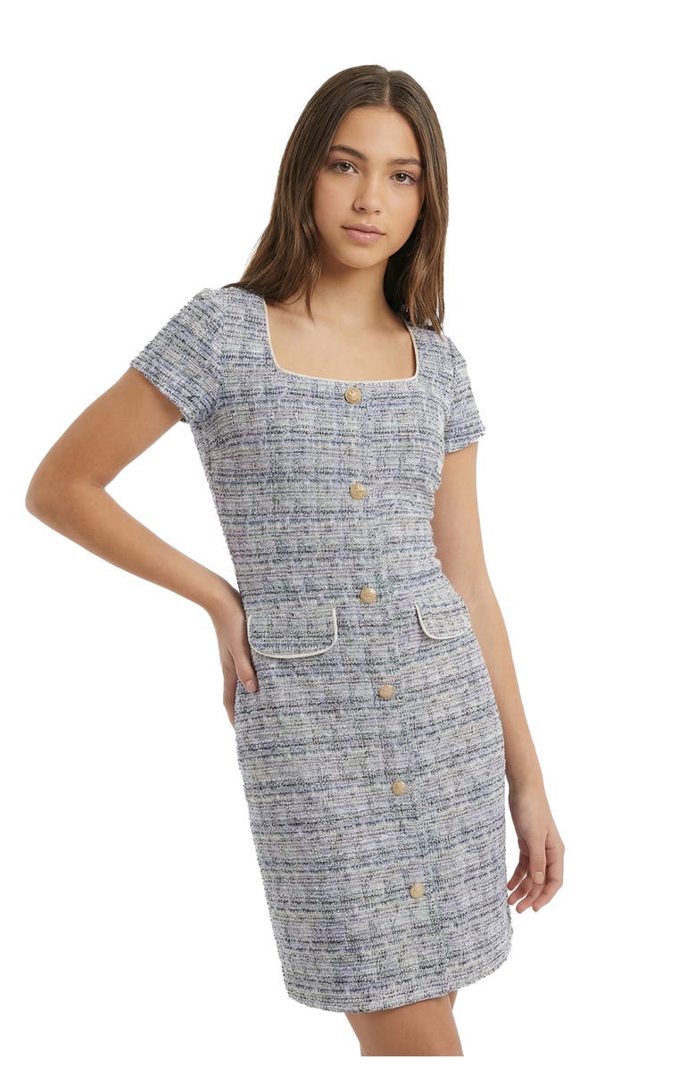 Un Deux Trois Short Sleeve Stretch Boucle Dress, Alternate, color, Navy