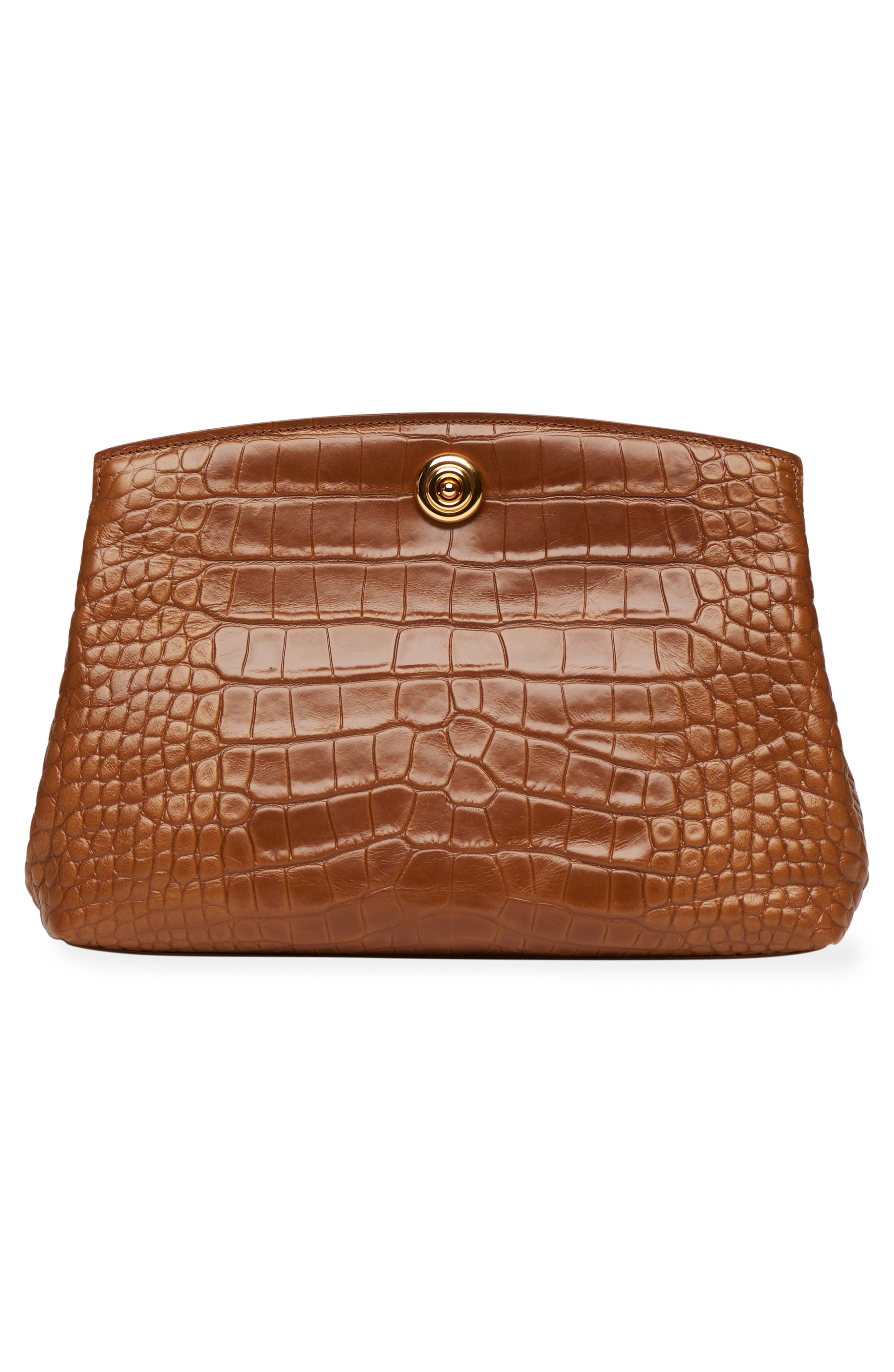 LIFFNER Pushlock Croc Embossed Leather Clutch, Main, color, Nougat