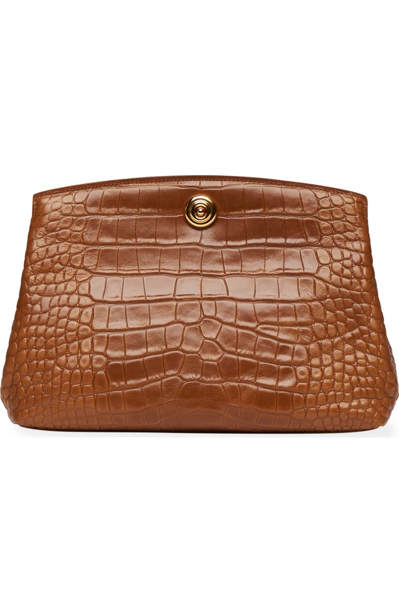 LIFFNER Pushlock Croc Embossed Leather Clutch, Main, color, Nougat