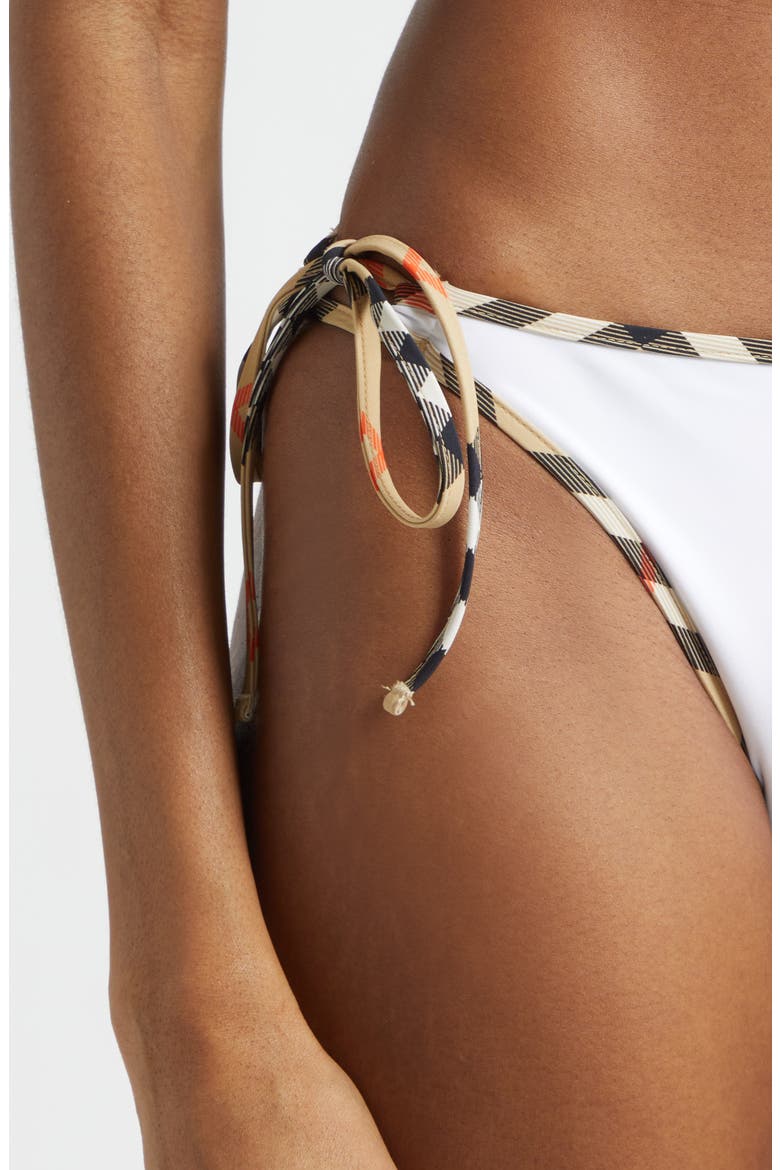 Starla Check Trim String Bikini Bottoms, Alternate, color, WHITE