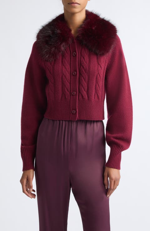 Rita Wool & Cashmere Cable Cardigan with Faux Fur Collar