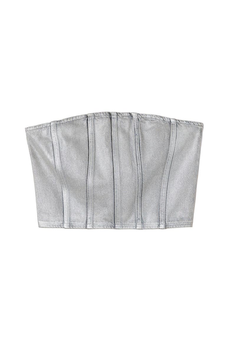 Women's Denim Tube Top, Main, color, Metallic  Ash Grey