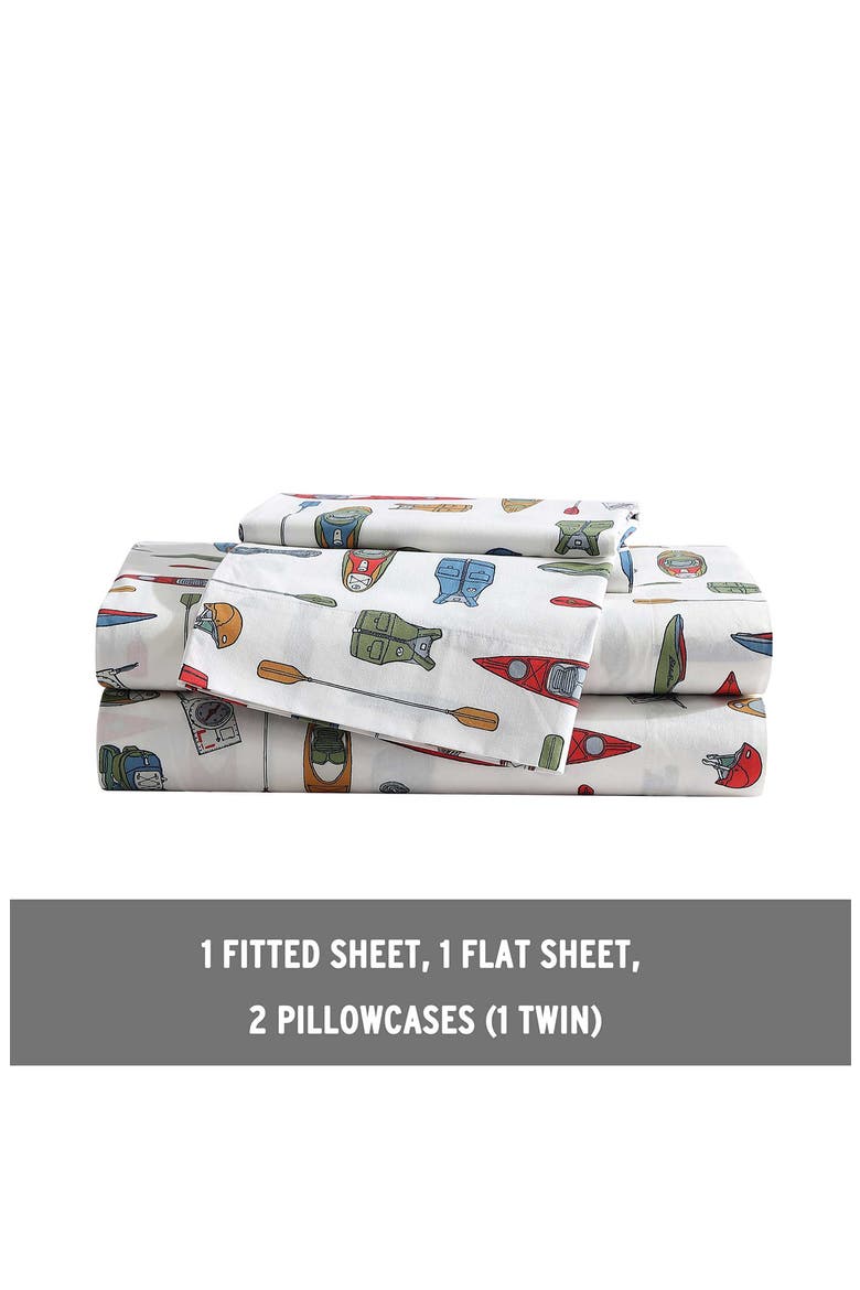 Kayak Adventure Twin Cotton Percale Sheet Set, Alternate, color, RED