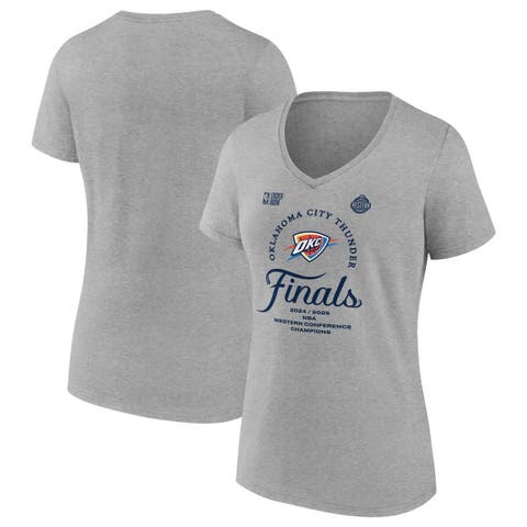Women's Fanatics  Heather Gray Oklahoma City Thunder 2025 Western Conference Champions Locker Room V-Neck T-Shirt
