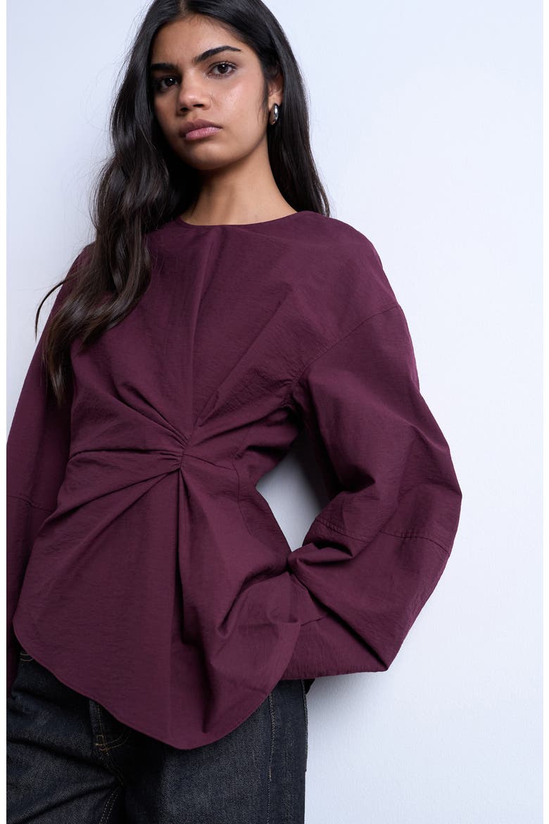 Asymmetric Pleat Long Sleeve Top, Alternate, color, BURGUNDY