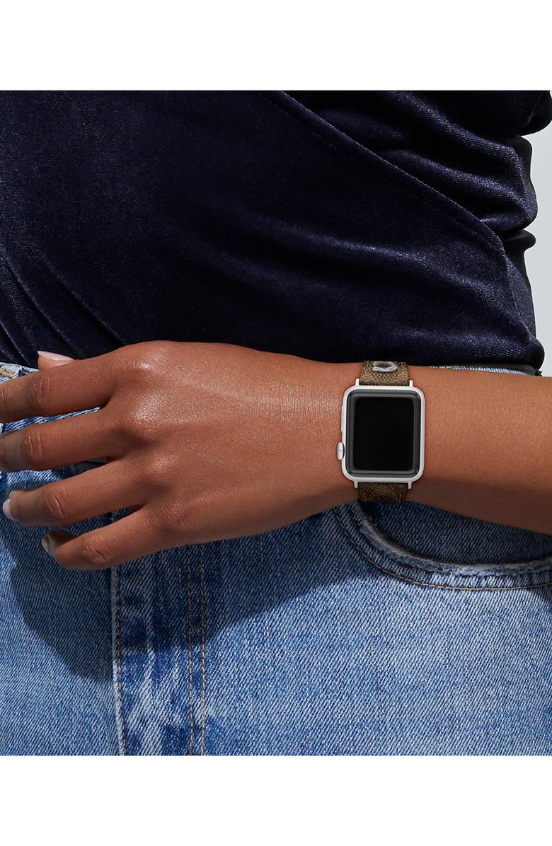 COACH 20mm Apple Watch<sup
®</sup
 Watchband, Alternate, color, Brown