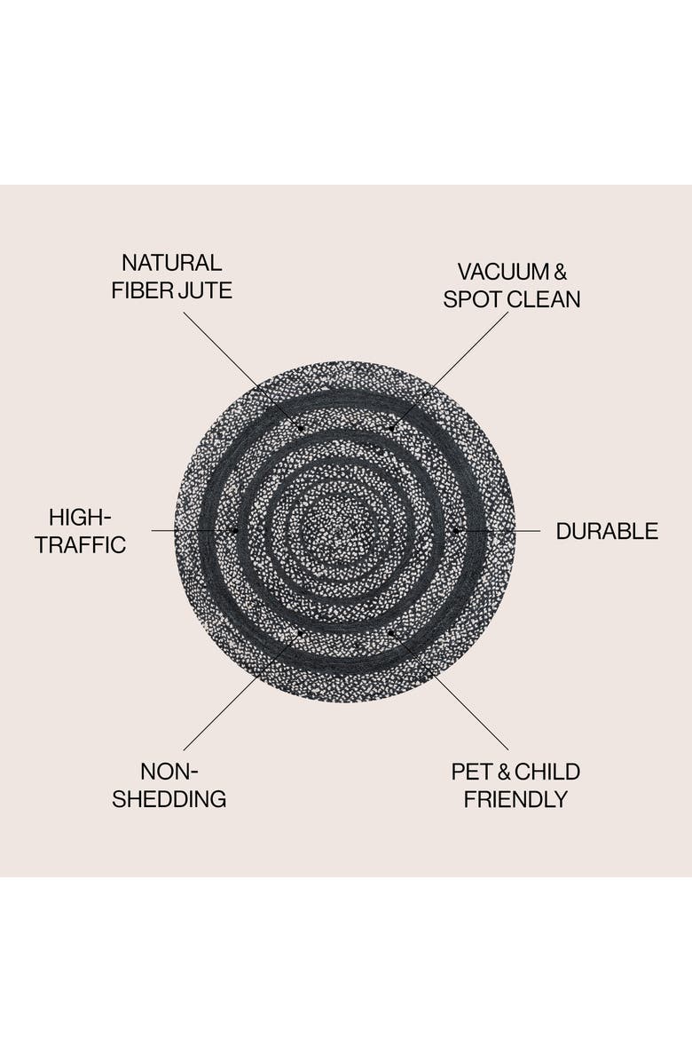 JONATHAN Y Abyss Braided Bohemian Coastal Round Jute Round Area Rug, Alternate, color, Black/White