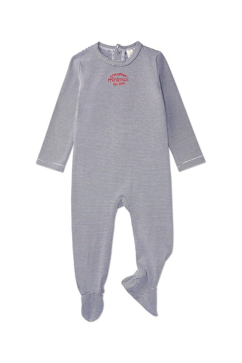 Baby and Toddler Stretchy Mini-Striped Cotton-Rich Footie, Main, color, Navy