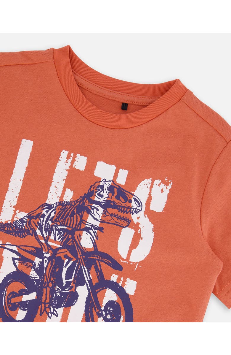Deux par Deux Boy's Organic Cotton Graphic Tee Orange And Navy Dino, Alternate, color, 