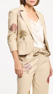 Cinq à Sept Beaded Floral Stretch Cotton Jacket