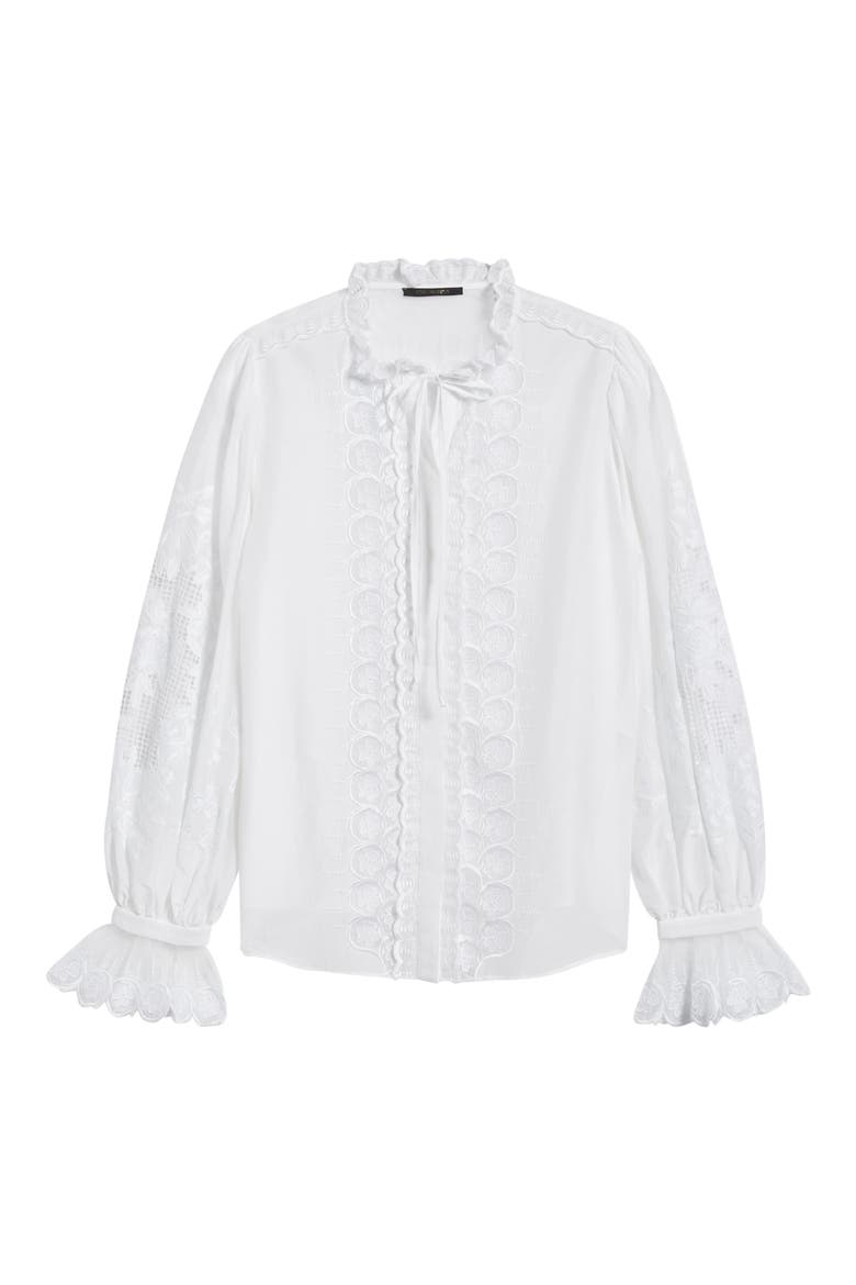 Lacey Cotton & Silk Voile Shirt, Alternate, color, WHITE