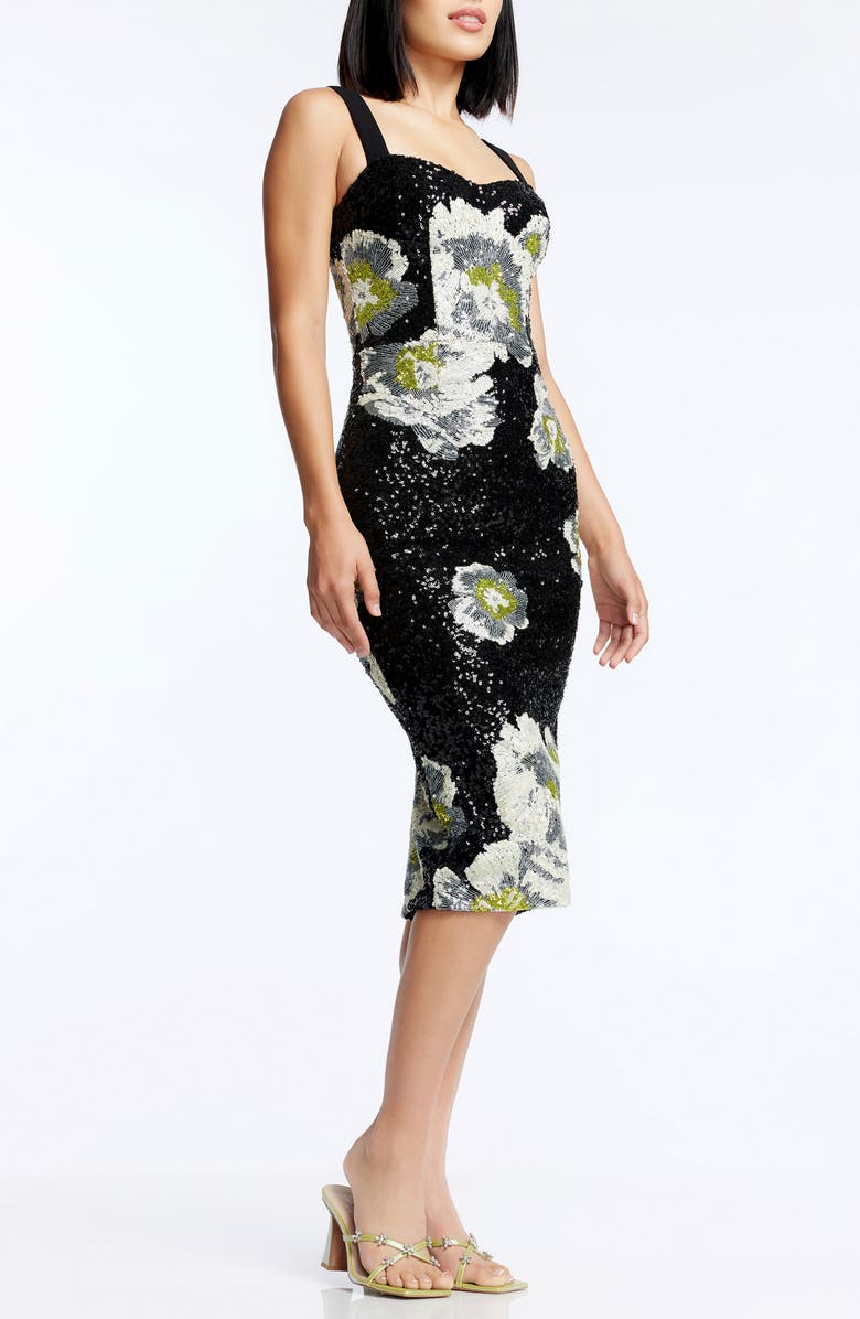 Dress the Population Nicole Sequin Floral Cocktail Sheath Dress, Alternate, color, Black Multi