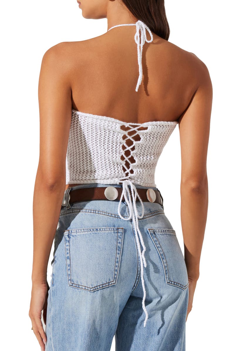 ASTR the Label Primula Halter Cotton Crochet Crop Top, Alternate, color, White