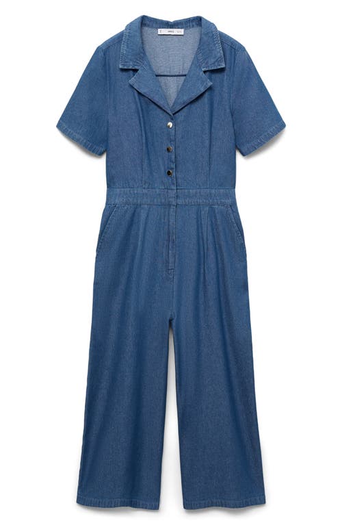 Shop Mango Denim Wide Leg Jumpsuit In Medium Blue