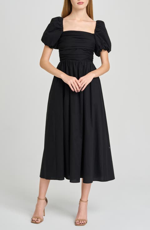 Lucy Ruched Puff Sleeve Midi Dress