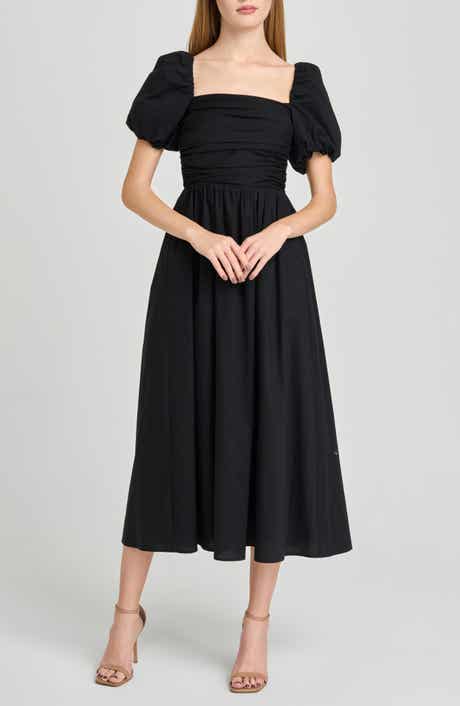 Lucy Ruched Puff Sleeve Midi Dress