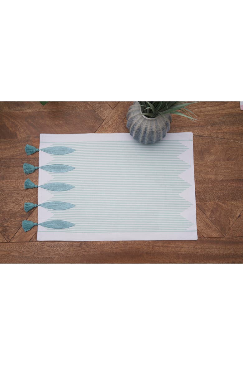 Tassel and Stripes Fish Placemats Machine Washable Set of 6, Alternate, color, Blue
