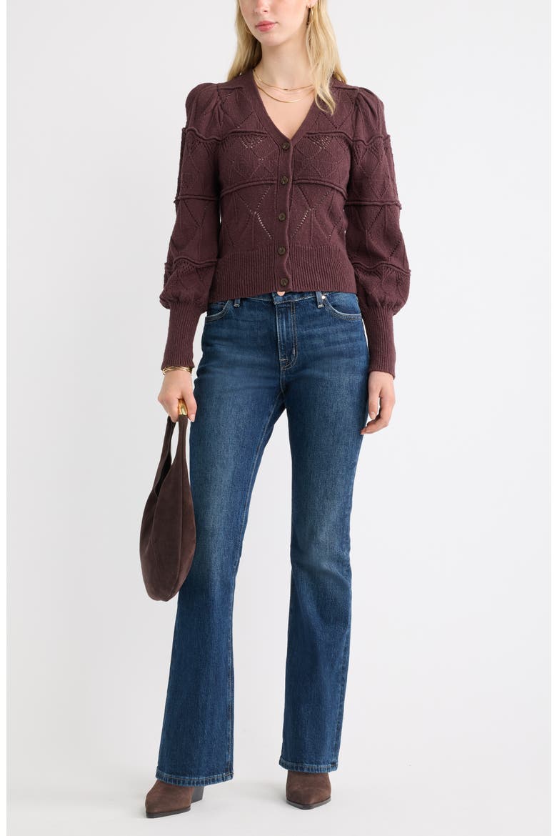 Pointelle Knit Button Front Cotton Cardigan, Alternate, color, BURGUNDY FUDGE
