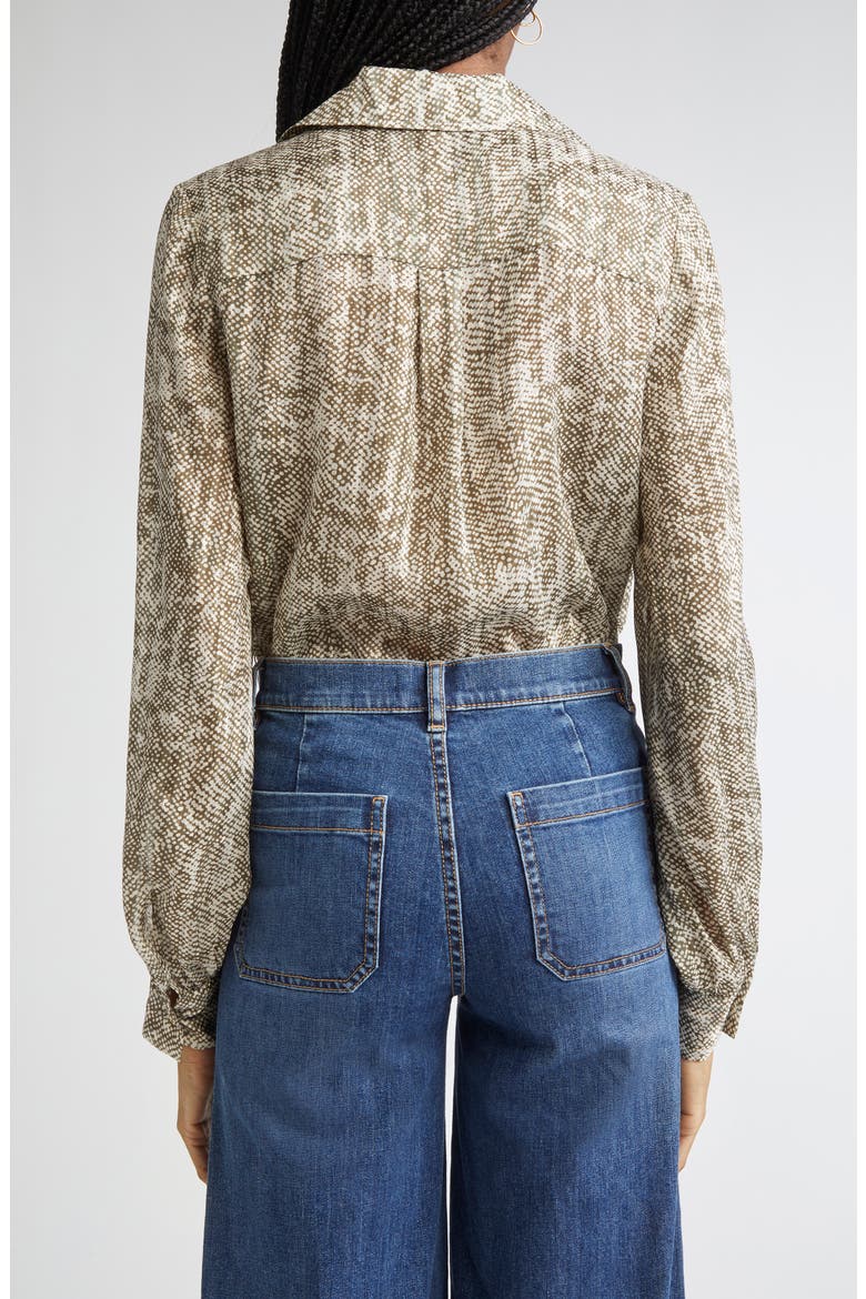 Pauline Abstract Snakeskin Print Silk Blend Button-Up Shirt, Alternate, color, OLIVE BAJA DOT