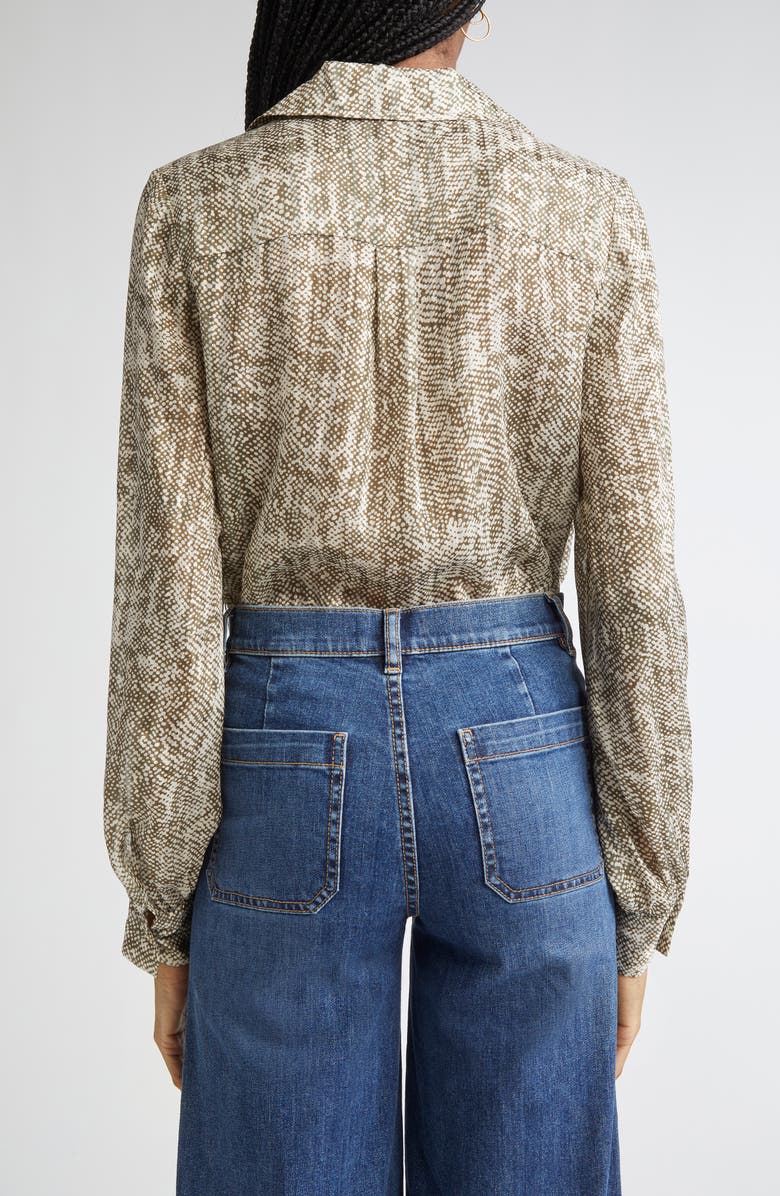 Ramy Brook Pauline Abstract Snakeskin Print Silk Blend Button-Up Shirt, Alternate, color, Olive Baja Dot