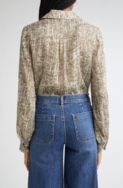 Ramy Brook Pauline Abstract Snakeskin Print Silk Blend Button-up Shirt In Green