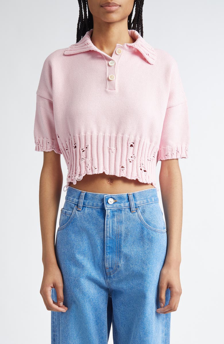 Marni Distressed Cotton Polo Sweater, Main, color, 