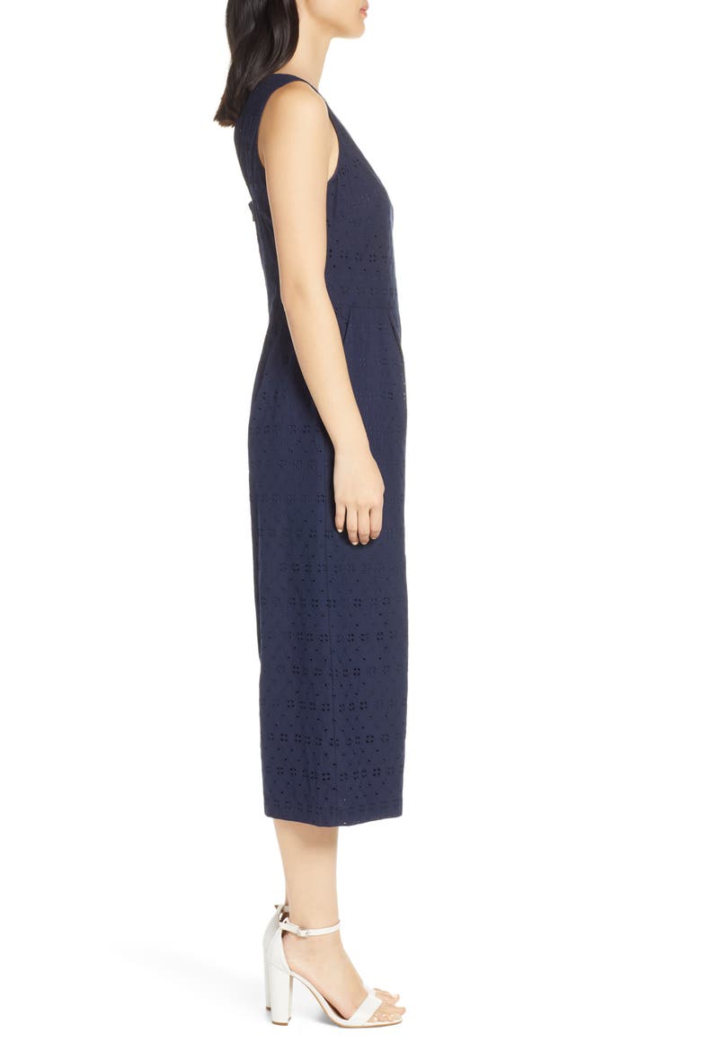 Cotton Eyelet Sleeveless Crop Wide Leg Jumpsuit, Alternate, color, NAVY