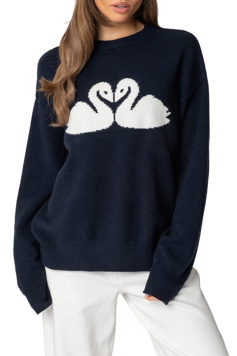 Swan Oversize Sweater, Main, color, NAVY