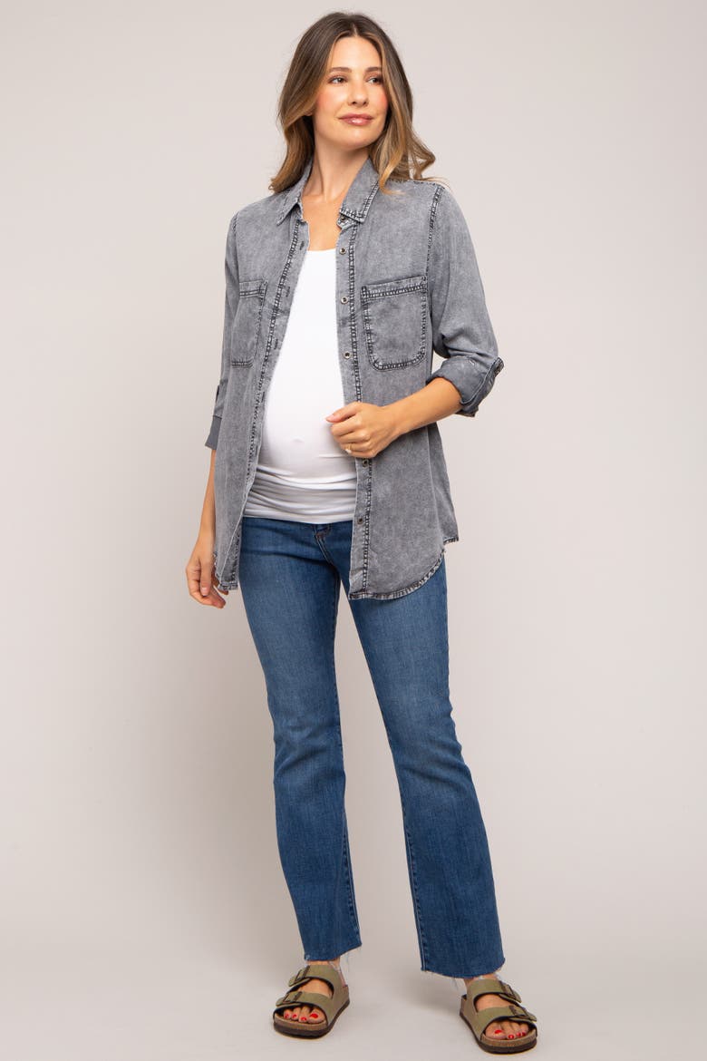 Blue Chambray Rolled Cuff Shirt, Alternate, color, Charcoal Grey