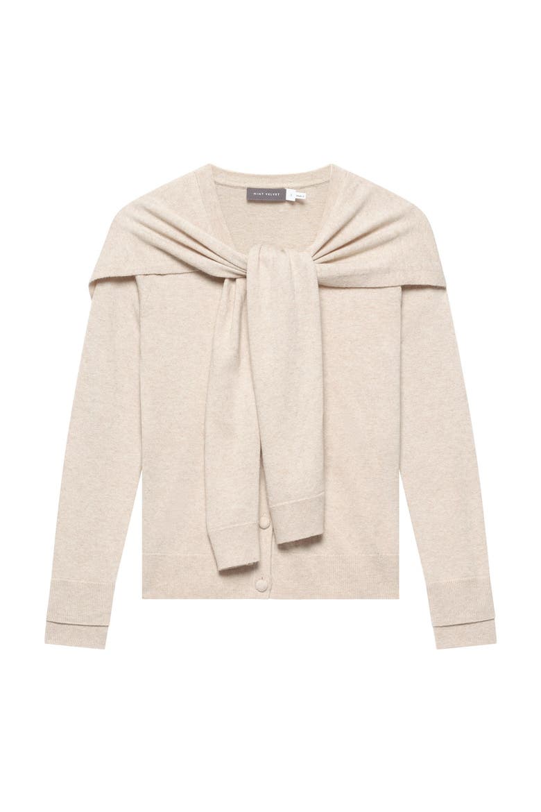 Cotton Blend Scarf Detail Knit Cardigan, Alternate, color, Neutral
