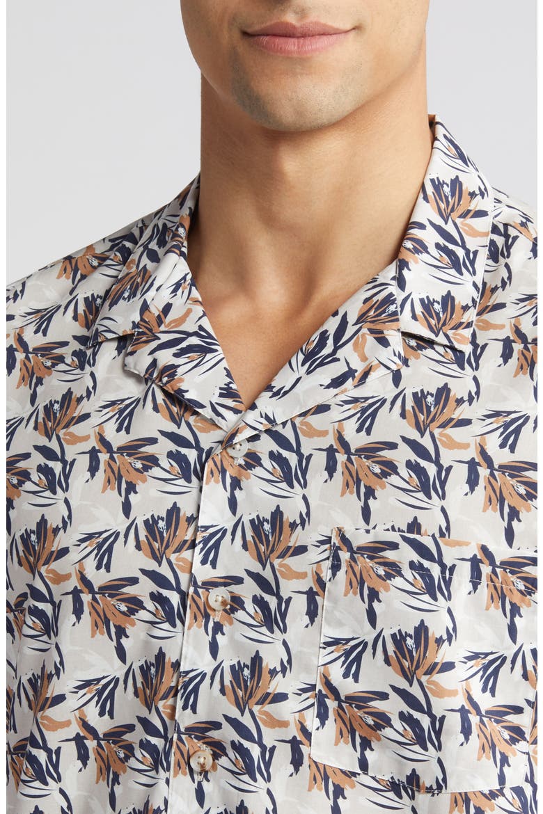 Foliage Print Short Sleeve Cotton & Modal Camp Shirt, Alternate, color, IVORY
