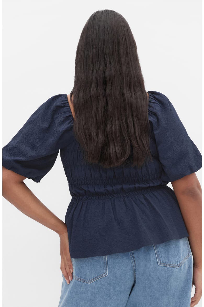 Irina Smocked Puff Sleeve Top, Alternate, color, NAVY