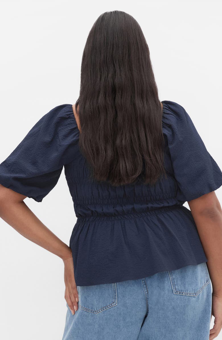 City Chic Irina Smocked Puff Sleeve Top, Alternate, color, Navy