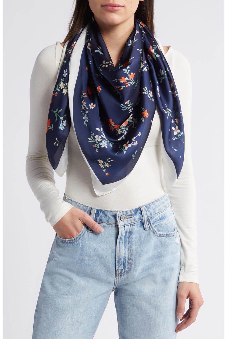 Mini Flowers Scarf, Main, color, NAVY/ MULTI
